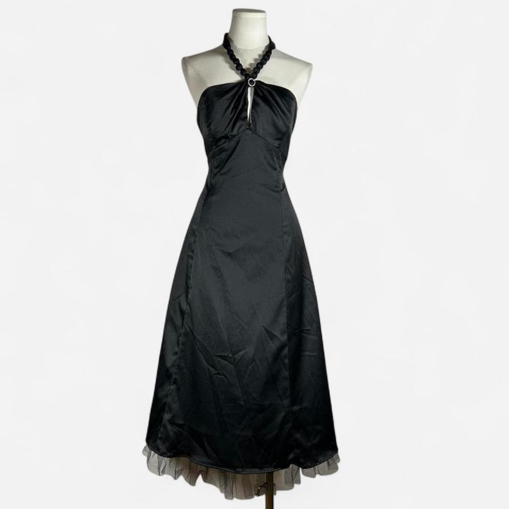 Y2K Robbie Bee Satin Embellished Halter Dress Womens 12 Cocktail Goth Glam